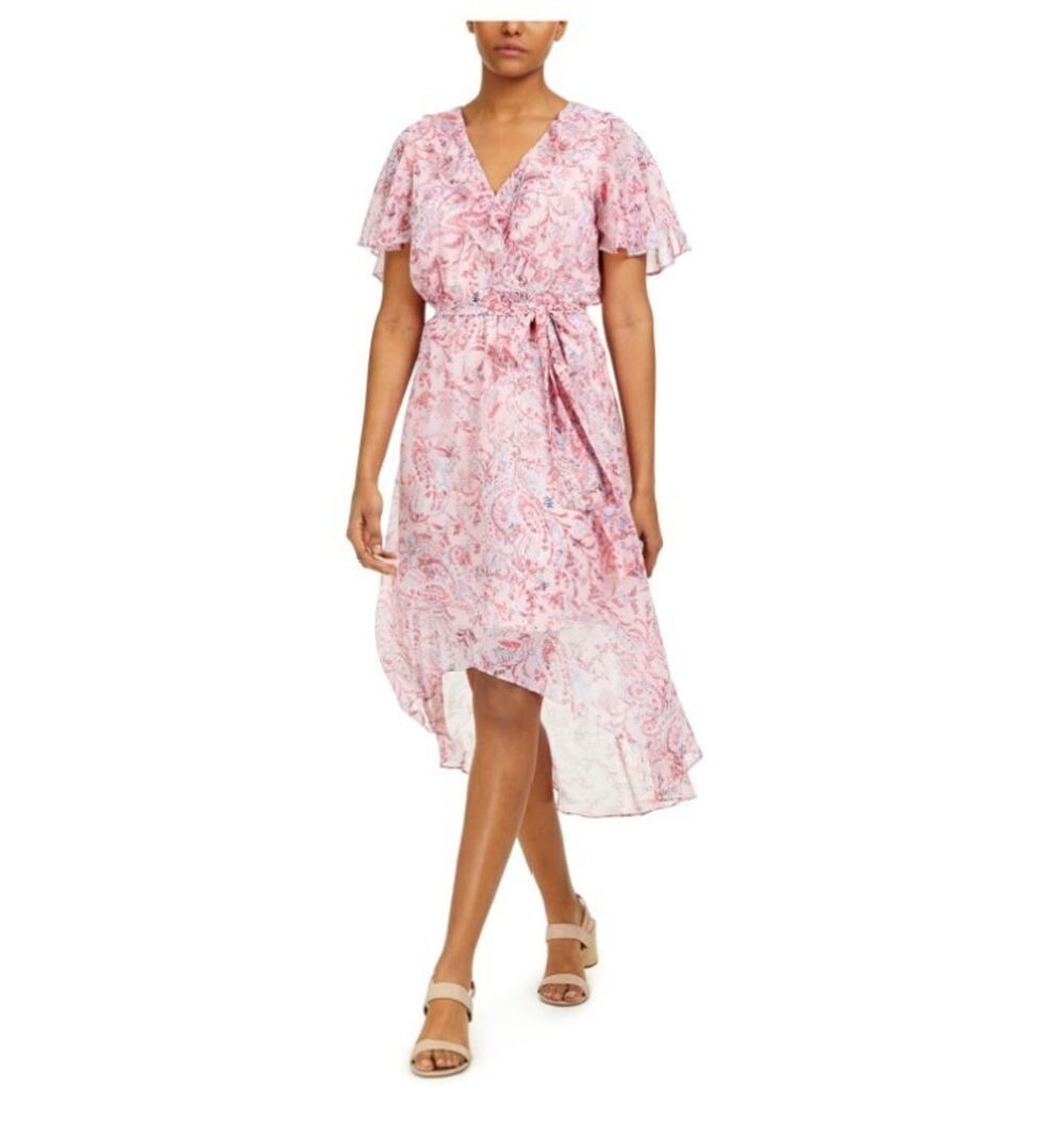 BAR III Womens Pink Short Sleeve Below The Knee Fit Flare Evening Dress‎ S
